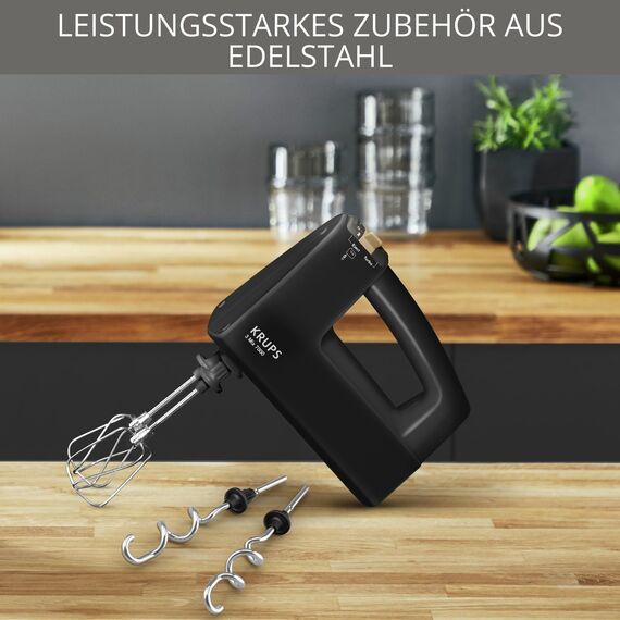 Krups F60858 3 MIX 7000 Handmixer 60 Jahre Edition | 500W | ergonomischer Griff | 1,65m-langes Kabel | Geschwindigkeitsregler, Schneebesen & Knethacken | bis zu 1kg Brotteig | Schwarz/Kupfer