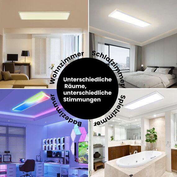 Epicflare Deckenlampe LED, LED Deckenleuchte Panel 20x2.8x58cm mit Fernbedienung, 21W Küchenlampe 4000K Deckenleuchten Badezimmer Lampe Warmweiß Kaltweiß für Büro Werkstatt Wohnzimmer (RGB-58CM)