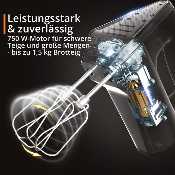 Krups 3 Mix 9000 Handmixer, 750 Watt, Geschwindigkeitsregler, Turbomodus, ergonomischer Griff, Handrührgerät inkl. Schneebesen, Knethaken, Pürierstab-Aufsatz, Messbecher, weiß/silber, GN9121