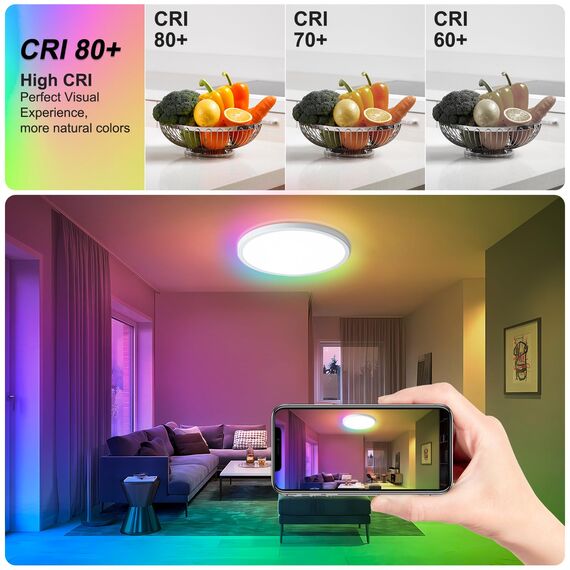 Oraymin 2PCS LED Deckenleuchte Dimmbar mit Fernbedienung Ø30CM, 24W 3300LM Deckenlampe RGB Farbwechsel Rund, 3000K-6500K Lampe Deckenbeleuchtung für Schlafzimmer Küche Wohnzimmer Korridor Balkon