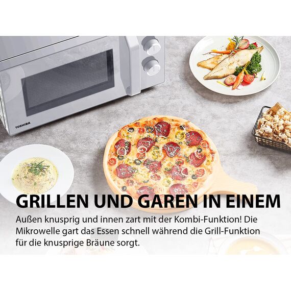 Toshiba MW2-MG20PF(SL) Mikrowellenherd mit knuspriger Grill- & Kombigarfunktion, 5 Leistungsstufen, 1000 W Grillleistung, Silber