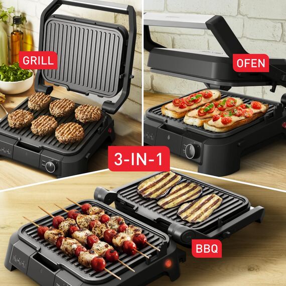 Tefal SuperGrill 3in1 Kontaktgrill, Tischgrill & BBQ, Ofenposition mit 3 Höhen, 2000 W, Thermostat, große Antihaftfläche, für Fleisch, Gemüse & Sandwiches, bis 6 Portionen, platzsparend, B0DTJ3M6YW