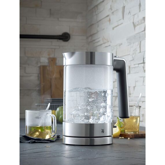 WMF Lono Wasserkocher Glas 1,7 Liter, Glaswasserkocher mit Kalkfilter, kabellos, 3000 Watt, edelstahl matt