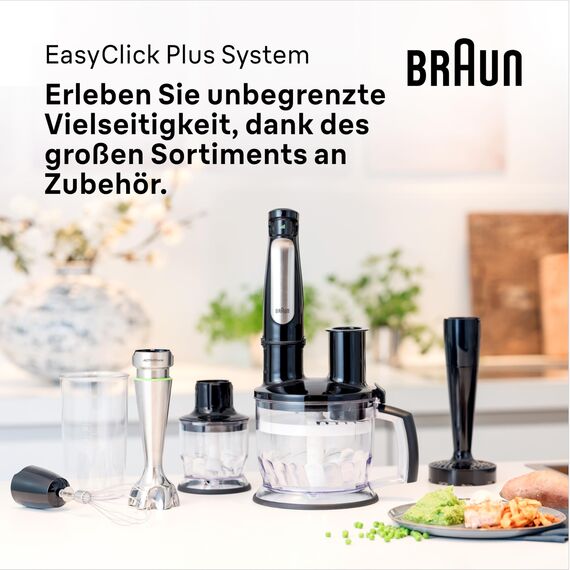 Braun MultiQuick 7 MQ 7000X Stabmixer - Pürierstab mit abnehmbarem Edelstahl Mixfuß mit ActiveBlade Technologie zum Pürieren der härtesten Zutaten, inkl. 600 ml Mix- & Messbecher, 1000 Watt, Schwarz