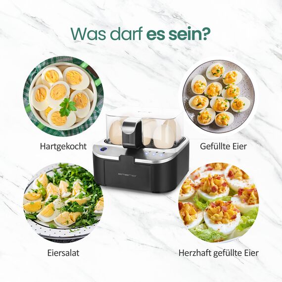 EMERIO sprechender Eierkocher SIEGER Preis/Leistung NEUHEIT kocht alle drei Garstufen [weich|mittel|hart] in EINEM Kochvorgang mit perfektem Ergebnis Sprachausgabe in DE BPA frei, EB-123177.1
