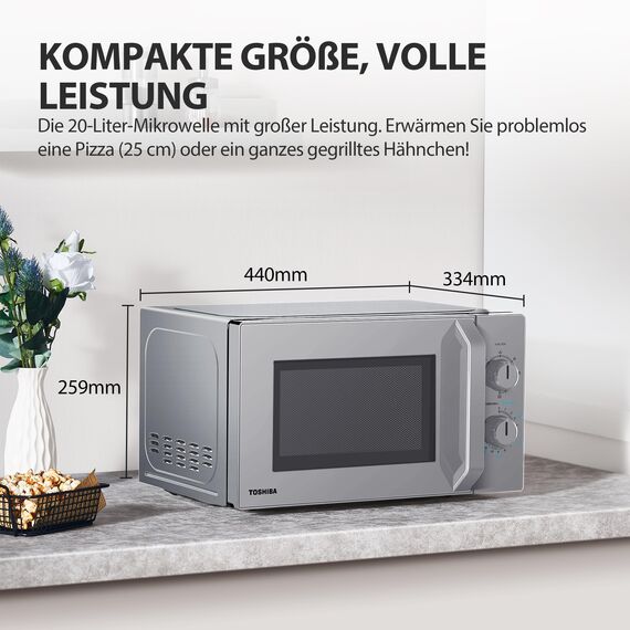 Toshiba MW2-MG20PF(SL) Mikrowellenherd mit knuspriger Grill- & Kombigarfunktion, 5 Leistungsstufen, 1000 W Grillleistung, Silber