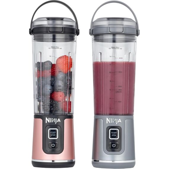 Ninja Blast Kabelloser Mini-Mixer, 530 ml, 2er-Pack, Auslaufsicherer Trinkdeckel, Wiederaufladbar, Smoothies & Proteinshakes für Unterwegs, Mixt Eis & Gefrorenes Obst, Roségold & Silber, BC151UKEUGV