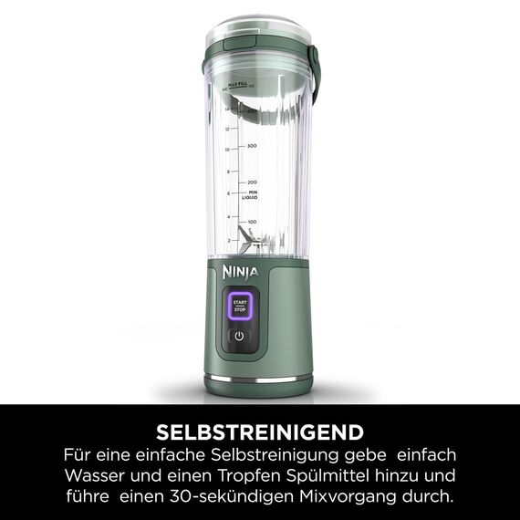 Ninja Blast Tragbarer Mixer / Blender / Smoothie Maker, 530ml Becher, Auslaufsicherer Deckel, Leistungsstarker Mini Standmixer, Kabellos & Wiederaufladbar, Zerkleinert Eis & Obst, Grün, BC151EUEM