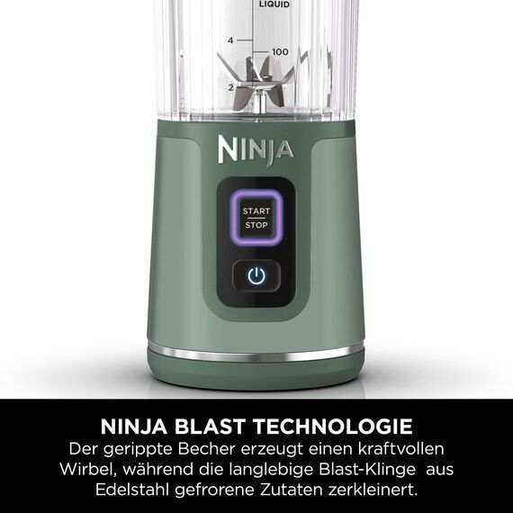 Ninja Blast Tragbarer Mixer / Blender / Smoothie Maker, 530ml Becher, Auslaufsicherer Deckel, Leistungsstarker Mini Standmixer, Kabellos & Wiederaufladbar, Zerkleinert Eis & Obst, Grün, BC151EUEM
