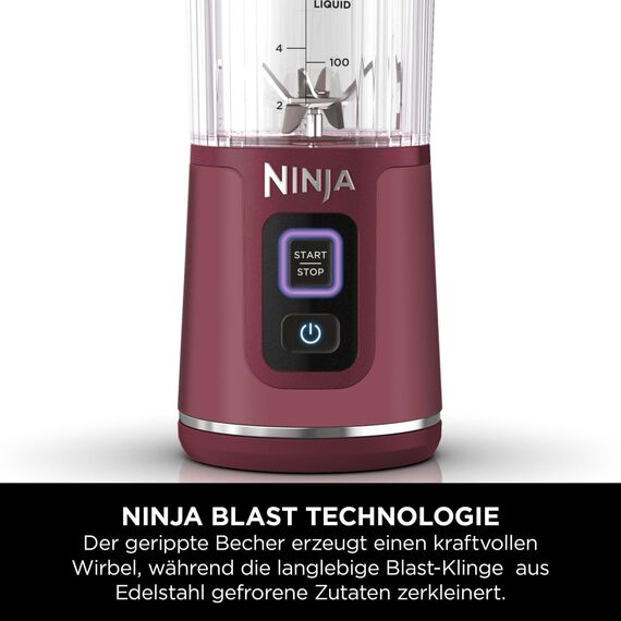Ninja Blast Tragbarer Mixer / Blender / Smoothie Maker, 530ml Becher, Auslaufsicherer Deckel, Leistungsstarker Mini Standmixer, Kabellos & Wiederaufladbar, Zerkleinert Eis & Obst, Cranberry, BC151EUCR