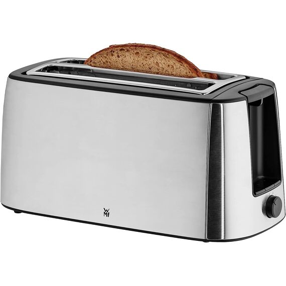 WMF Bueno Pro Langschlitz-Toaster aus Edelstahl für 4 Brotscheiben, mit Brötchenaufsatz, Aufknusper- und Auftaufunktion, 6 Bräunungsstufen – stilvoll für knusprigen Genuss im modernen Küchenambiente