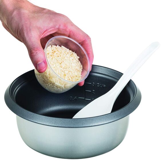 Russell Hobbs Reiskocher klein [medium] 0,8l (inkl. Dampfgarer-Einsatz, Warmhaltefunktion, antihaftbeschichteter Gartopf, Reislöffel & Messbecher) Schongarer für Gemüse & Fisch 27030-56