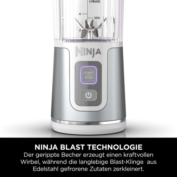 Ninja Blast Tragbarer Mixer / Blender / Smoothie Maker, 530ml Becher, Auslaufsicherer Deckel, Leistungsstarker Mini Standmixer, Kabellos & Wiederaufladbar, Zerkleinert Eis & Obst, Weiß, BC151EUWH