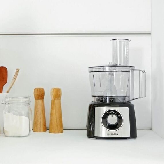 Bosch Kompakt-Küchenmaschine Multi Talent 3, 50 Funktionen, 2,3 l Schüssel, Mixer, spülmaschinengeeignet, Universalzerkleinerer, kleine Küchenmaschine, 800 Watt, schwarz/Edelstahl, MCM3501M