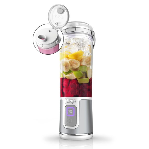 Ninja Blast Tragbarer Mixer / Blender / Smoothie Maker, 530ml Becher, Auslaufsicherer Deckel, Leistungsstarker Mini Standmixer, Kabellos & Wiederaufladbar, Zerkleinert Eis & Obst, Weiß, BC151EUWH