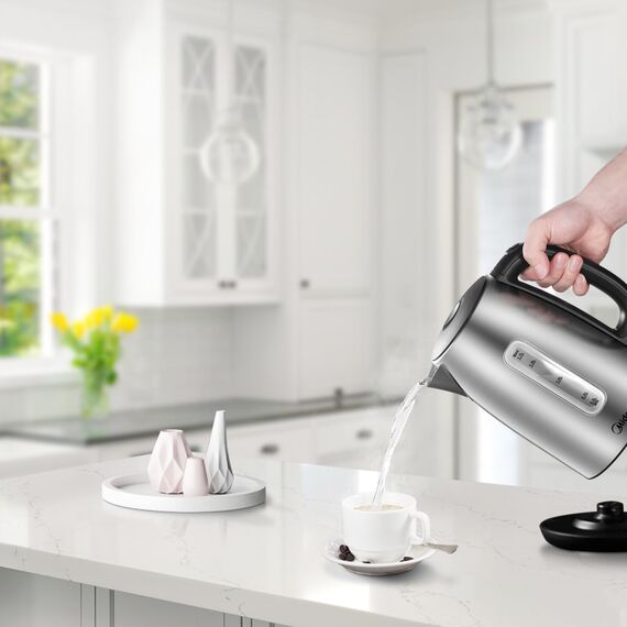 Midea Wasserkocher Edelstahl 1.7L, BPA-freier Wasserkocher, 2200W Schnellkochfunktion, Kettle mit Wasserstandsanzeige, LED-Leuchtanzeige, 360°-Basis, Trockenlaufschutz, MKE17M1ADS