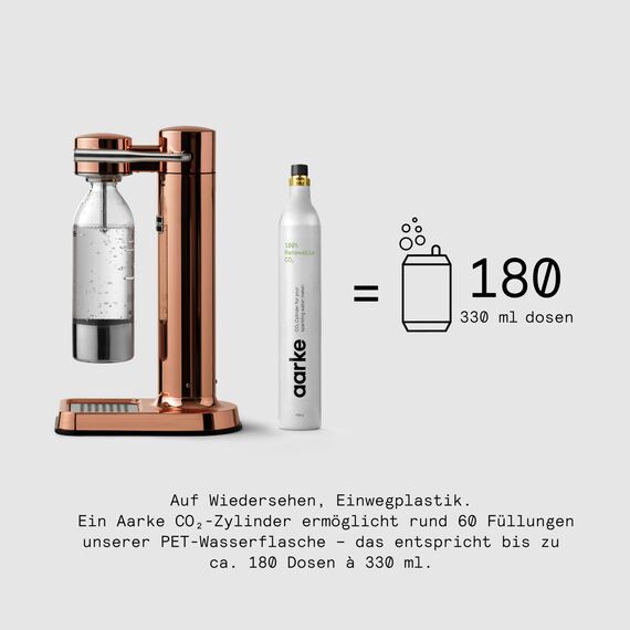 Aarke Carbonator 3, Wassersprudler aus Edelstahl im modernen Kupfer Finish mit BPA-freier 1L PET-Flasche, Sprudelwasserbereiter für Leitungswasser, kompatibel mit 60L CO2-Zylindern