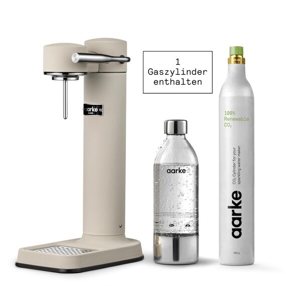 Aarke Carbonator 3, Premium Wassersprudler, Sand Finish + Aarke 60L CO2-Zylinder, 100% erneuerbares CO2