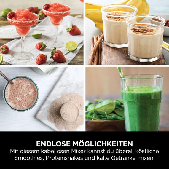 Ninja Blast Tragbarer Mixer / Blender / Smoothie Maker, 530ml Becher, Auslaufsicherer Deckel, Leistungsstarker Mini Standmixer, Kabellos & Wiederaufladbar, Zerkleinert Eis & Obst, Weiß, BC151EUWH