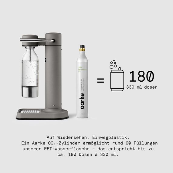 Aarke Carbonator 3, Wassersprudler aus Edelstahl im modernen Mattgrau Finish mit BPA-freier 1L PET-Flasche, Sprudelwasserbereiter für Leitungswasser, kompatibel mit 60L CO2-Zylindern