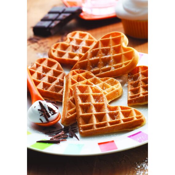 Tefal Herzwaffeleisen WM310D Waffelmaker | für Waffeln in Herzform | stufenloser Temperaturregler-Bräunung nach Wunsch | antihaftbeschichtete Platten | Teigauffangbehälter | Schwarz | 1000 W