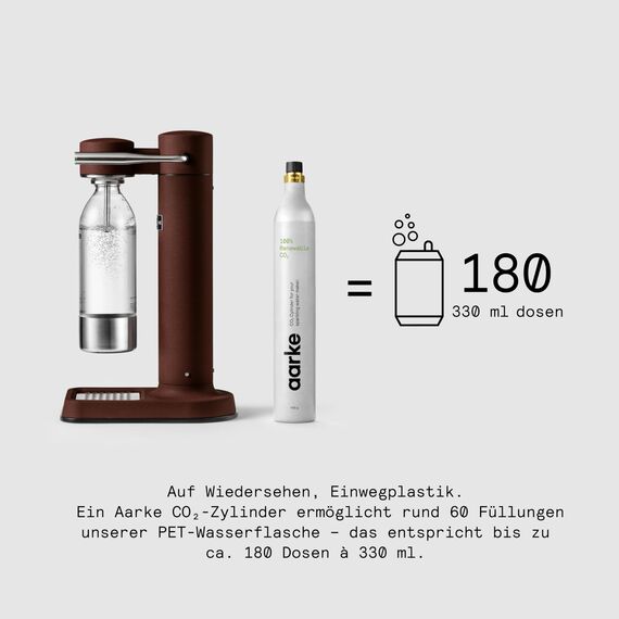 Aarke Carbonator 3 Wassersprudler, Edelstahl-Gehäuse, Sprudelwasserbereiter, inkl. BPA-freier PET-Flasche, kompatibel mit 60 L / 425 g C02 Zylindern, Farbe: Burgundy