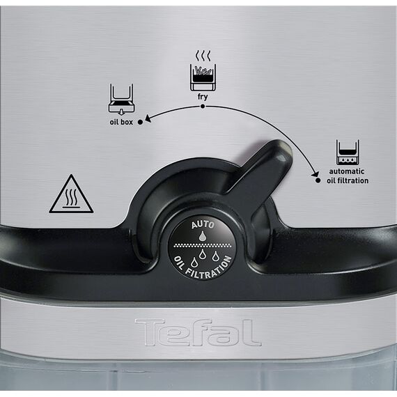 Tefal Oleoclean Compact Elektrische Fritteuse, 2 L Öl-Kapazität, Fritteuse mit Ölfiltration, spülmaschinenfeste Teile, Sichtfenster, einstellbare Temperatur, schwarz, Edelstahl, FR7016