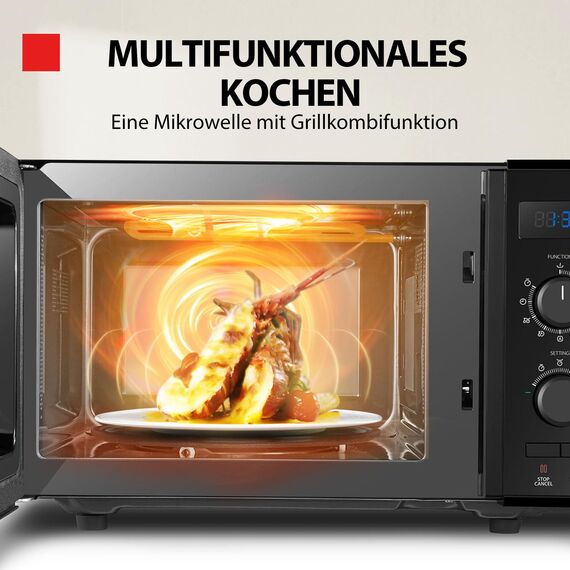 Toshiba MW2-AG23PF(BK) Mikrowelle / 3-in-1 Mikrowelle mit Grill & Kombi-Funktion/Freistehend / 23L / 900W / 1000W Grill/energiesparender ECO-Funktion/Drehteller mit Positionsspeicher/Schwarz