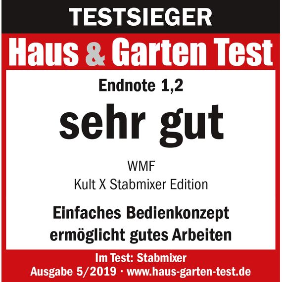 WMF Kult X Edition Stabmixer – leistungsstarker Pürierstab aus Cromargan Edelstahl, stufenlos einstellbare Geschwindigkeit, ergonomischer Soft-Touch-Griff, spülmaschinenfeste Teile für müheloses Mixen