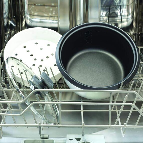 Russell Hobbs Reiskocher klein [medium] 0,8l (inkl. Dampfgarer-Einsatz, Warmhaltefunktion, antihaftbeschichteter Gartopf, Reislöffel & Messbecher) Schongarer für Gemüse & Fisch 27030-56