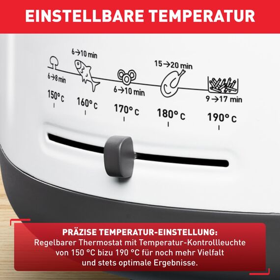 Tefal Fritteuse mit Ölfilter geruchsarm, wärmeisoliert sicher zum Anfassen, kompakt einklappbare Griffe, 150-190°C einstellbar, spülmaschinenfest, für Pommes Nuggets Snacks, antihaftbeschichtet