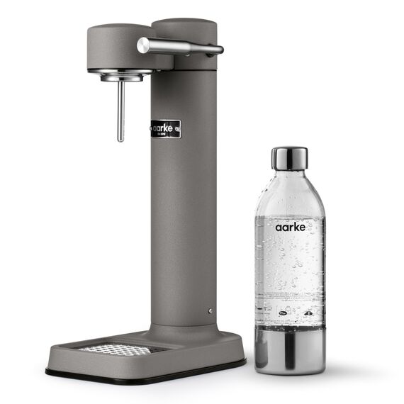 Aarke Carbonator 3, Wassersprudler aus Edelstahl im modernen Mattgrau Finish mit BPA-freier 1L PET-Flasche, Sprudelwasserbereiter für Leitungswasser, kompatibel mit 60L CO2-Zylindern