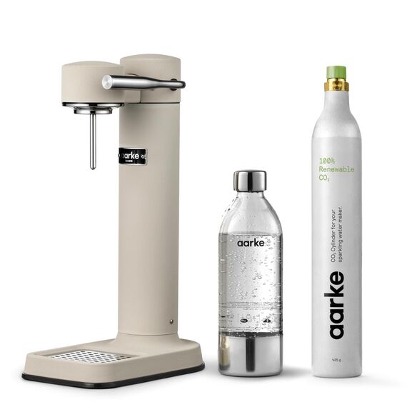 Aarke Carbonator 3, Premium Wassersprudler, Sand Finish + Aarke 60L CO2-Zylinder, 100% erneuerbares CO2