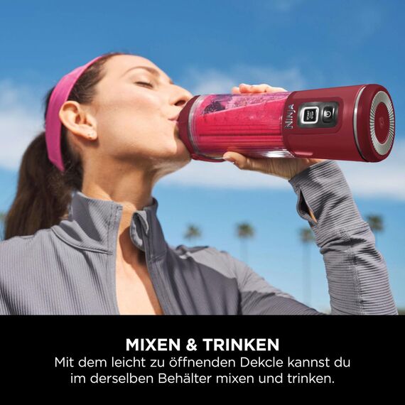 Ninja Blast Tragbarer Mixer / Blender / Smoothie Maker, 530ml Becher, Auslaufsicherer Deckel, Leistungsstarker Mini Standmixer, Kabellos & Wiederaufladbar, Zerkleinert Eis & Obst, Cranberry, BC151EUCR
