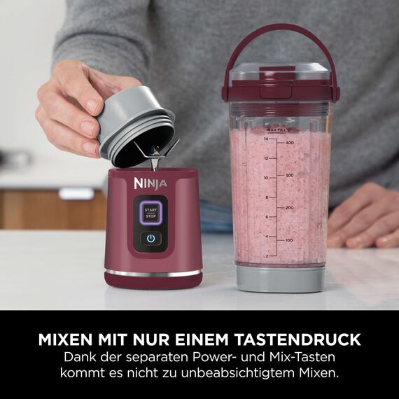 Ninja Blast Tragbarer Mixer / Blender / Smoothie Maker, 530ml Becher, Auslaufsicherer Deckel, Leistungsstarker Mini Standmixer, Kabellos & Wiederaufladbar, Zerkleinert Eis & Obst, Cranberry, BC151EUCR