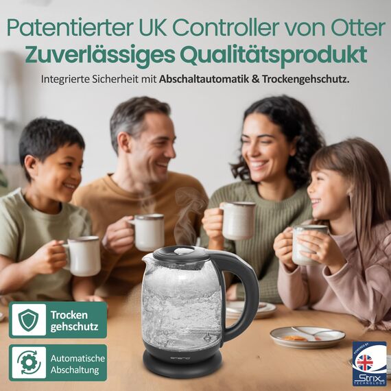 EMERIO Wasserkocher | TESTSIEGER Haus & Garten Test 02/2019 | aus hochwertigem Borosilikatglas | mit Temperaturwahl (60-70-80-90-100°C) | AutoOff & Trockengehschutz & Warmhaltung | 2200W | WK-119255.5