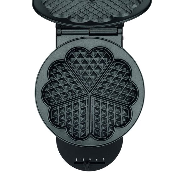 Tefal Herzwaffeleisen WM310D Waffelmaker | für Waffeln in Herzform | stufenloser Temperaturregler-Bräunung nach Wunsch | antihaftbeschichtete Platten | Teigauffangbehälter | Schwarz | 1000 W