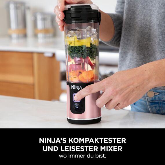 Ninja Blast Kabelloser Mini-Mixer, 530 ml, 2er-Pack, Auslaufsicherer Trinkdeckel, Wiederaufladbar, Smoothies & Proteinshakes für Unterwegs, Mixt Eis & Gefrorenes Obst, Roségold & Silber, BC151UKEUGV