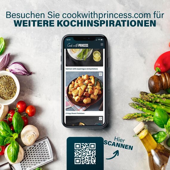 Princess Digitale Heißluftfritteuse 6,5 L mit Trennwand, 12 Programme, Touchscreen, Bis zu 60% Energieersparnis, Fettarmes Frittieren ohne Öl, Für 1,5 kg Pommes, Schwarz, 182061