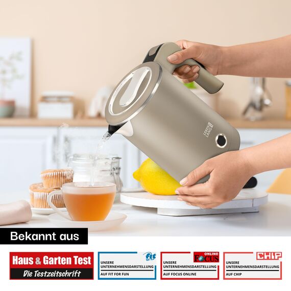 LEBENLANG Edelstahl Reisewasserkocher Klein - 500ml & BPA-Frei I 600W Mini Wasserkocher Klein Khaki für Reisen 0 5 0,5 l I Energiesparend & Energieeffizienz I Kleiner Camping Wasserkocher Reise