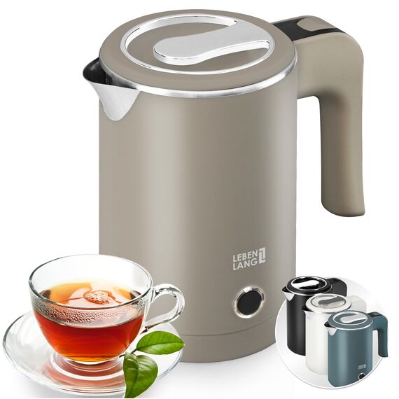LEBENLANG Edelstahl Reisewasserkocher Klein - 500ml & BPA-Frei I 600W Mini Wasserkocher Klein Khaki für Reisen 0 5 0,5 l I Energiesparend & Energieeffizienz I Kleiner Camping Wasserkocher Reise