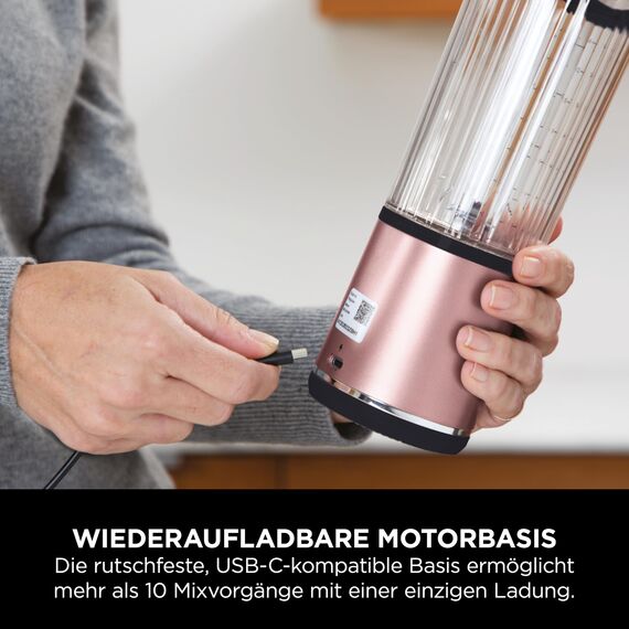 Ninja Blast Kabelloser Mini-Mixer, 530 ml, 2er-Pack, Auslaufsicherer Trinkdeckel, Wiederaufladbar, Smoothies & Proteinshakes für Unterwegs, Mixt Eis & Gefrorenes Obst, Roségold & Silber, BC151UKEUGV