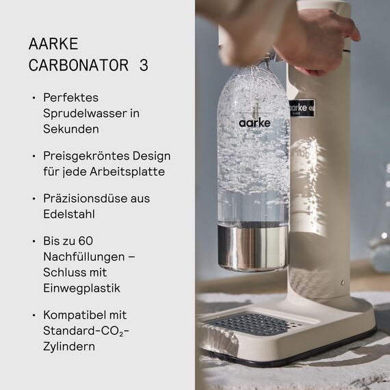 Aarke Carbonator 3, Premium Wassersprudler, Sand Finish + Aarke 60L CO2-Zylinder, 100% erneuerbares CO2