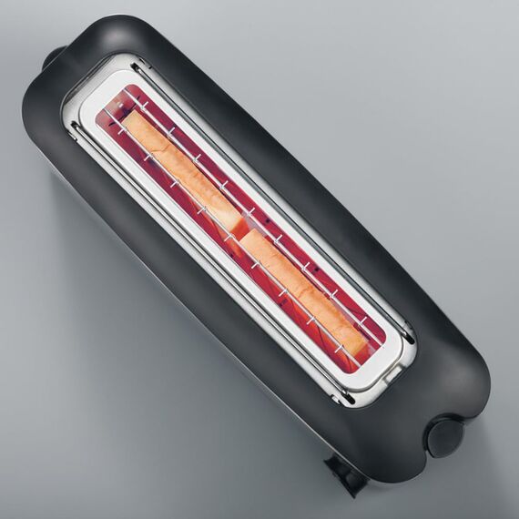 SEVERIN Automatik-Langschlitztoaster, Automatik-Toaster mit Brötchenaufsatz, aus Edelstahl, zum Toasten, Auftauen und Erwärmen, 1.000 W, Edelstahl-gebürstet/schwarz, AT 2515