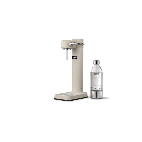 Aarke Carbonator 3, Wassersprudler aus Edelstahl im modernen Sand Finish mit 2x BPA-freier 1L PET-Flasche, Sprudelwasserbereiter für Leitungswasser, kompatibel mit 60L CO2-Zylindern