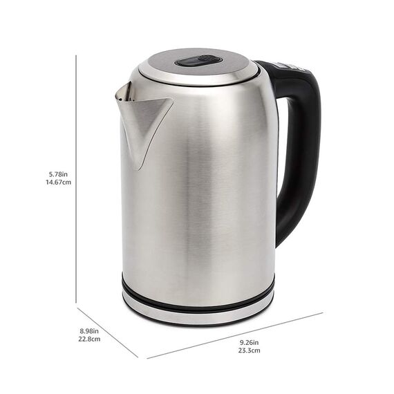 Amazon Basics Edelstahlwasserkocher mit Digitalanzeige, Strix-Controller, Warmhaltefunktion, Temperaturregelung, 1,7 l (EU-Stecker), Silber