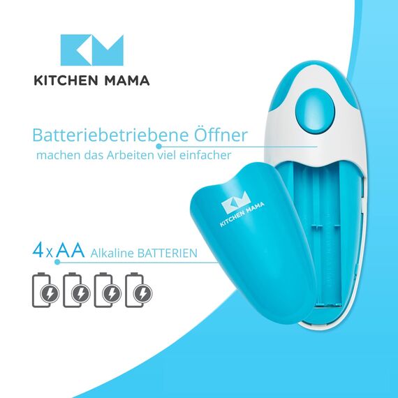 Elektrischer Dosenöffner Auto von Kitchen Mama: Öffnen Sie Ihre Konservendosen einfach per Knopfdruck – automatisch, freihändig, mit glattem Rand, lebensmittelecht, batteriebetrieben (Himmelblau)