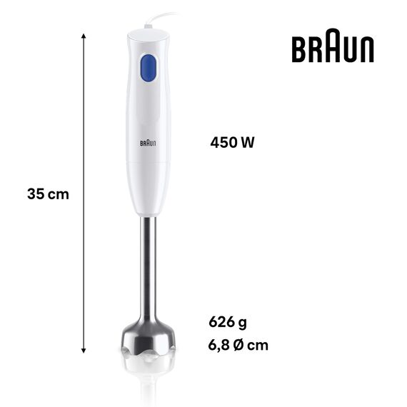 Braun Stabmixer MQ10.001M MultiQuick 1 - Extra Leichter Pürierstab mit Edelstahl-Mixfuß und EasyTwist System, inkl. 600 ml Mix- & Messbecher, 450 Watt, Weiß