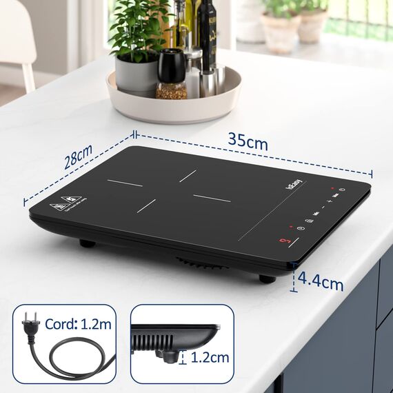 Induktionskochfeld 1 Platte, IsEasy Einzel Induktionskochplatte 2100W, 28cm kochplatte, Tragbares mit Kindersicherung, 9 Heizstufen, 8-Stunden-Timer, Max/Min-Funktion, Schwarz