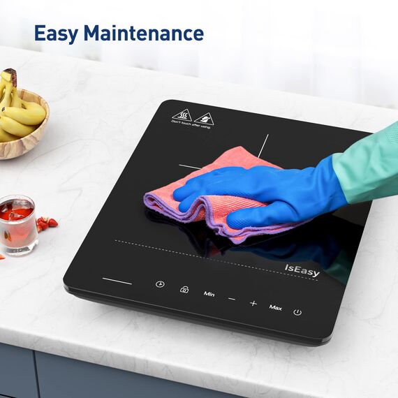 Induktionskochfeld 1 Platte, IsEasy Einzel Induktionskochplatte 2100W, 28cm kochplatte, Tragbares mit Kindersicherung, 9 Heizstufen, 8-Stunden-Timer, Max/Min-Funktion, Schwarz